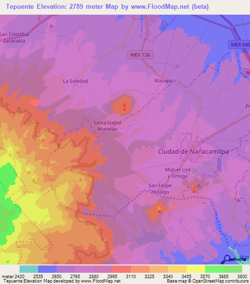 Tepuente,Mexico Elevation Map