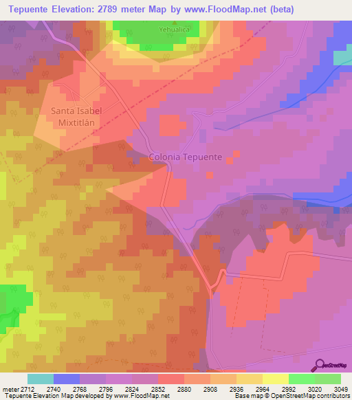 Tepuente,Mexico Elevation Map