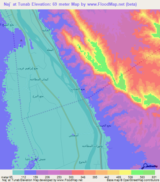 Naj` at Tunab,Egypt Elevation Map