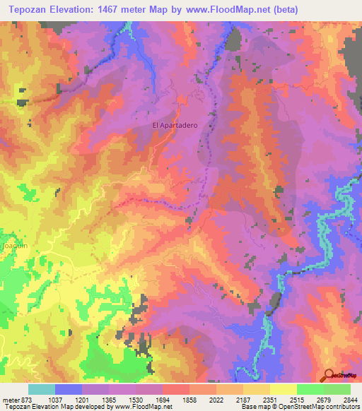 Tepozan,Mexico Elevation Map