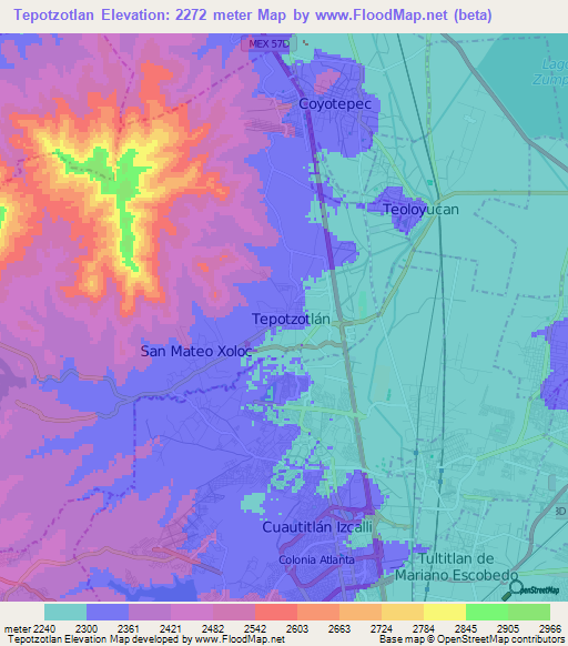 Tepotzotlan,Mexico Elevation Map