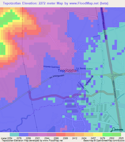 Tepotzotlan,Mexico Elevation Map