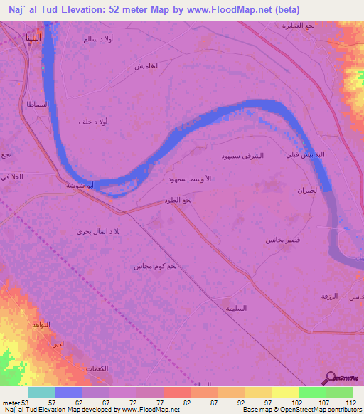 Naj` al Tud,Egypt Elevation Map