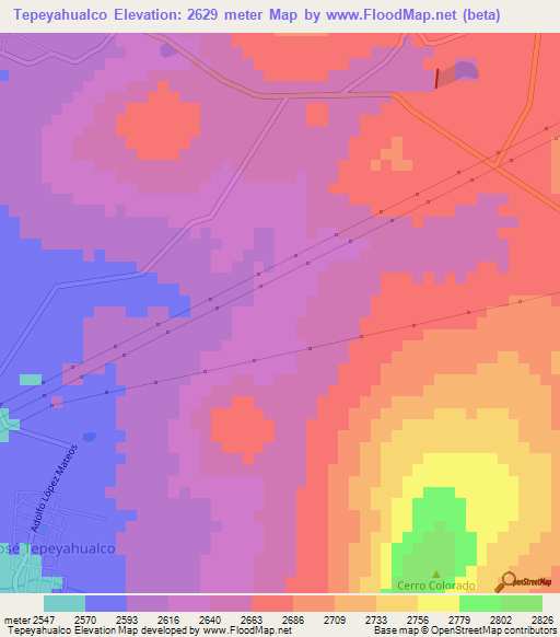 Tepeyahualco,Mexico Elevation Map