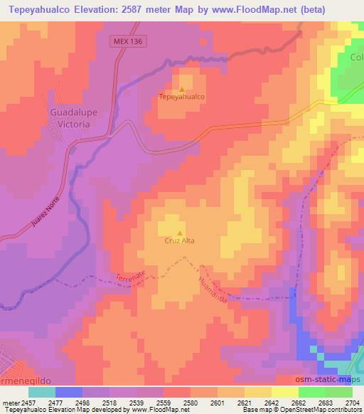 Tepeyahualco,Mexico Elevation Map