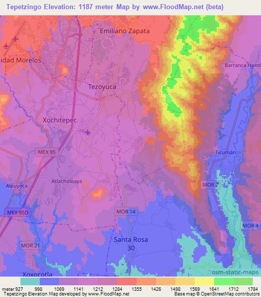 Tepetzingo,Mexico Elevation Map
