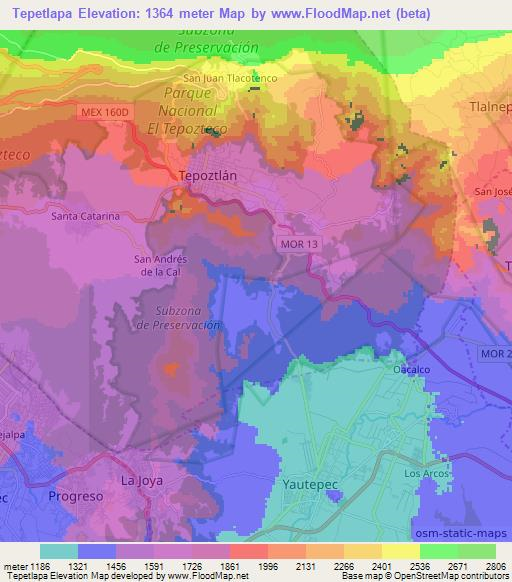 Tepetlapa,Mexico Elevation Map
