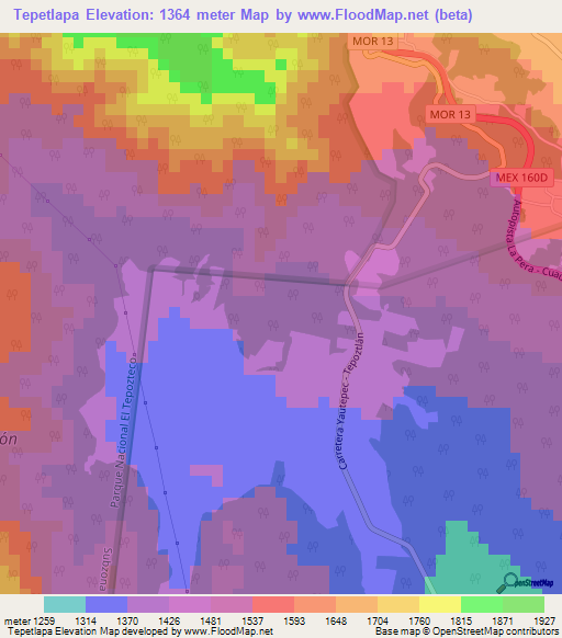 Tepetlapa,Mexico Elevation Map