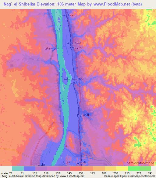 Nag` el-Shibeika,Egypt Elevation Map