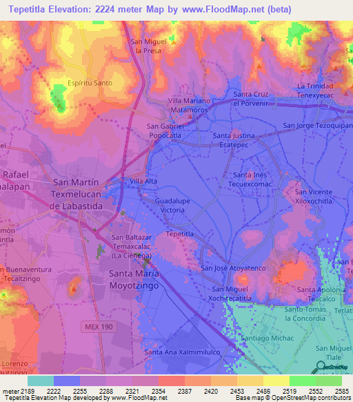 Tepetitla,Mexico Elevation Map
