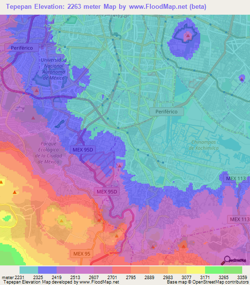 Tepepan,Mexico Elevation Map