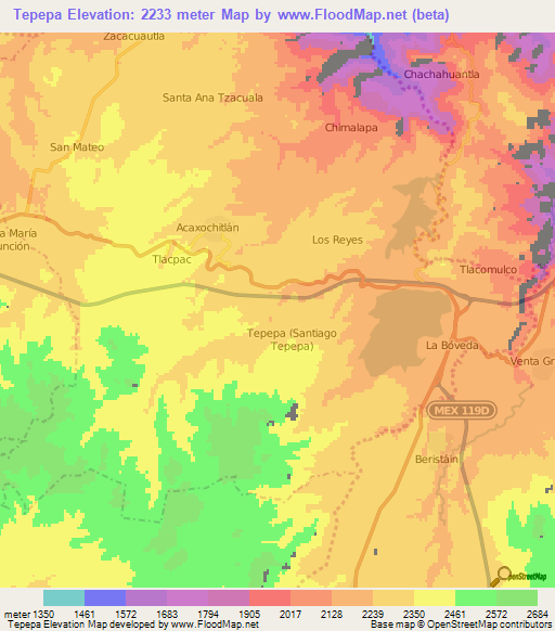 Tepepa,Mexico Elevation Map