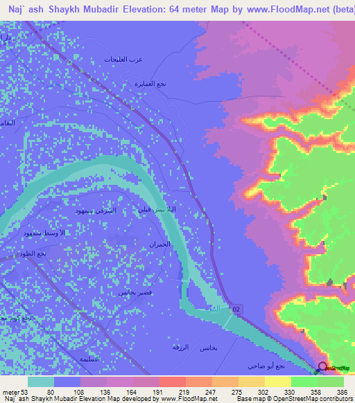 Naj` ash Shaykh Mubadir,Egypt Elevation Map