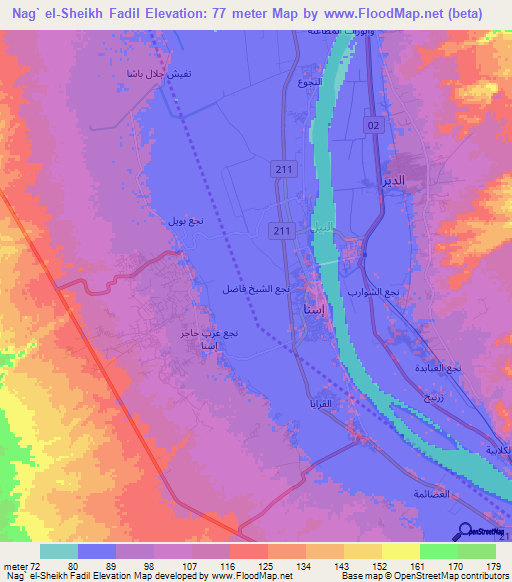 Nag` el-Sheikh Fadil,Egypt Elevation Map