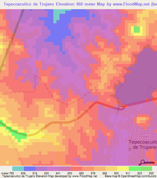 Tepecoacuilco de Trujano,Mexico Elevation Map