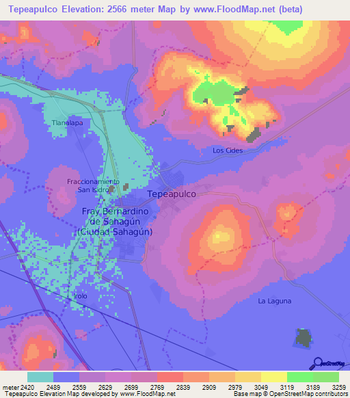 Tepeapulco,Mexico Elevation Map