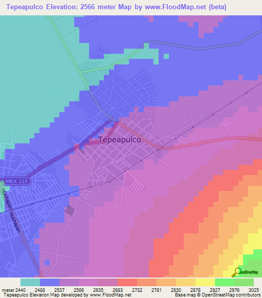 Tepeapulco,Mexico Elevation Map