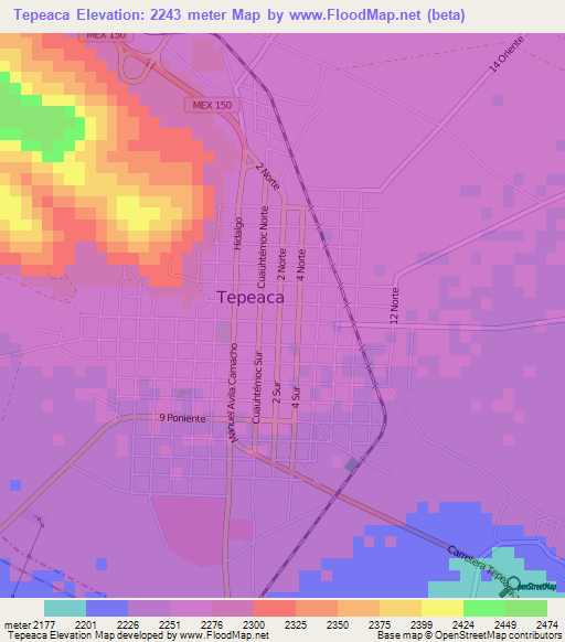 Tepeaca,Mexico Elevation Map