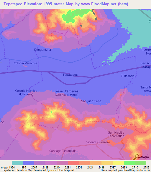 Tepatepec,Mexico Elevation Map