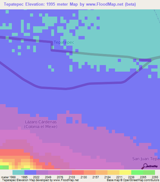 Tepatepec,Mexico Elevation Map