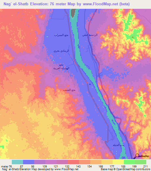 Nag` el-Shatb,Egypt Elevation Map