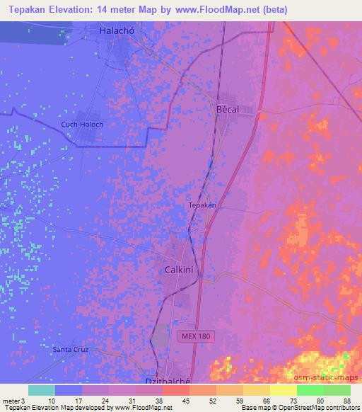 Tepakan,Mexico Elevation Map