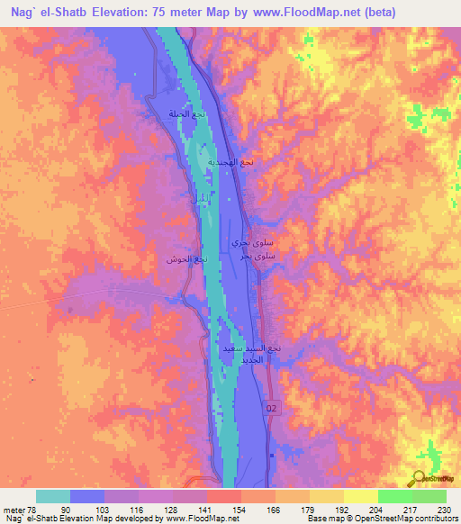 Nag` el-Shatb,Egypt Elevation Map