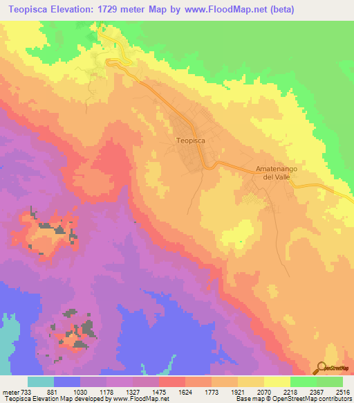 Teopisca,Mexico Elevation Map