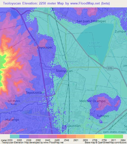 Teoloyucan,Mexico Elevation Map