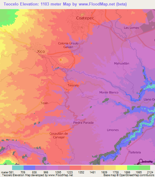 Teocelo,Mexico Elevation Map