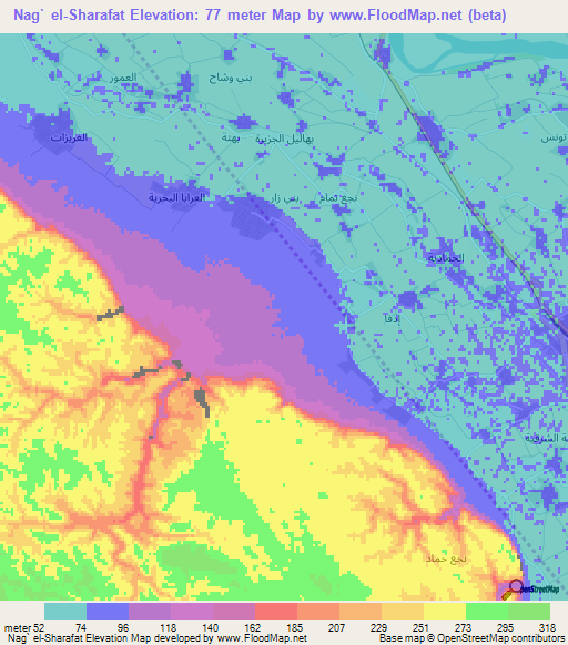 Nag` el-Sharafat,Egypt Elevation Map