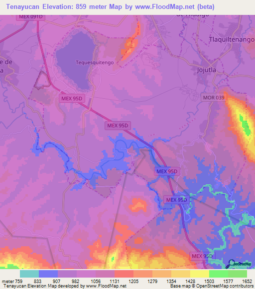 Tenayucan,Mexico Elevation Map