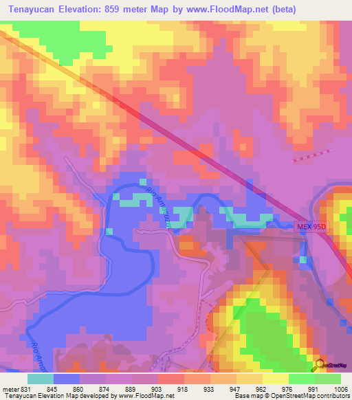 Tenayucan,Mexico Elevation Map