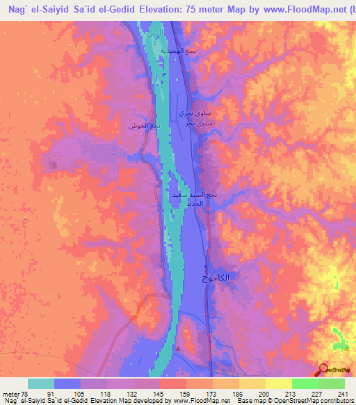 Nag` el-Saiyid Sa`id el-Gedid,Egypt Elevation Map