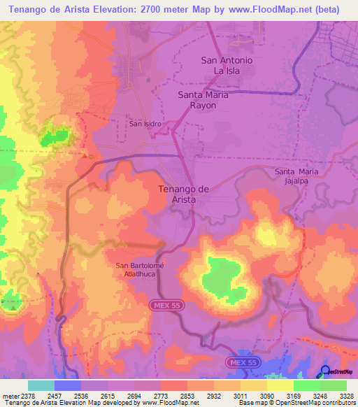 Tenango de Arista,Mexico Elevation Map