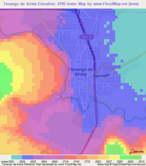 Tenango de Arista,Mexico Elevation Map