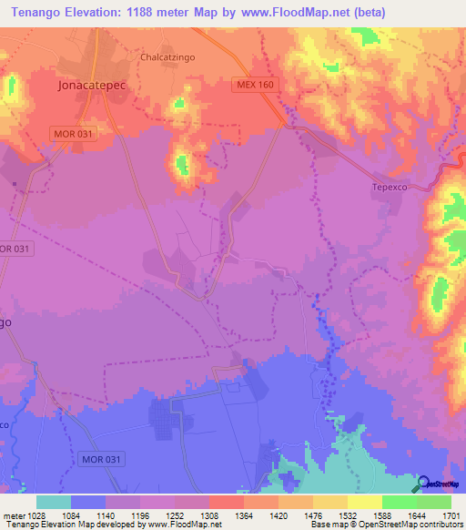 Tenango,Mexico Elevation Map