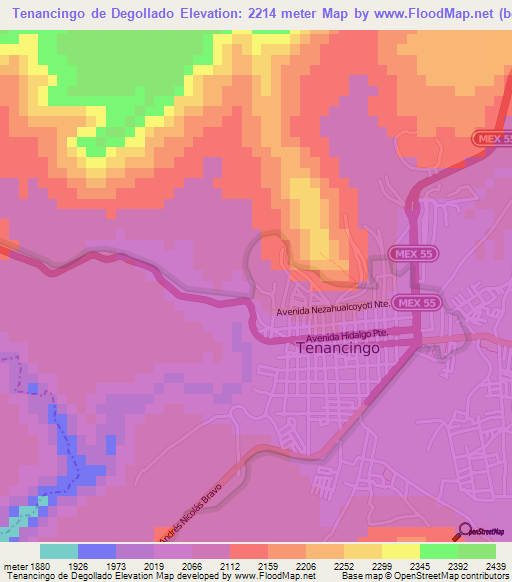 Tenancingo de Degollado,Mexico Elevation Map