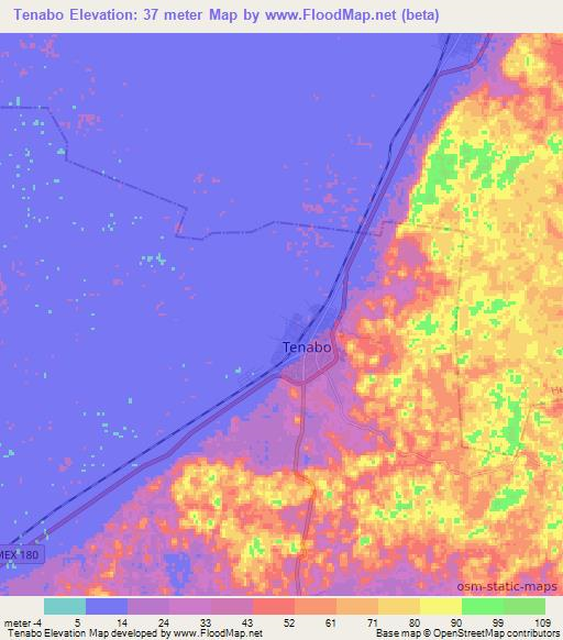 Tenabo,Mexico Elevation Map