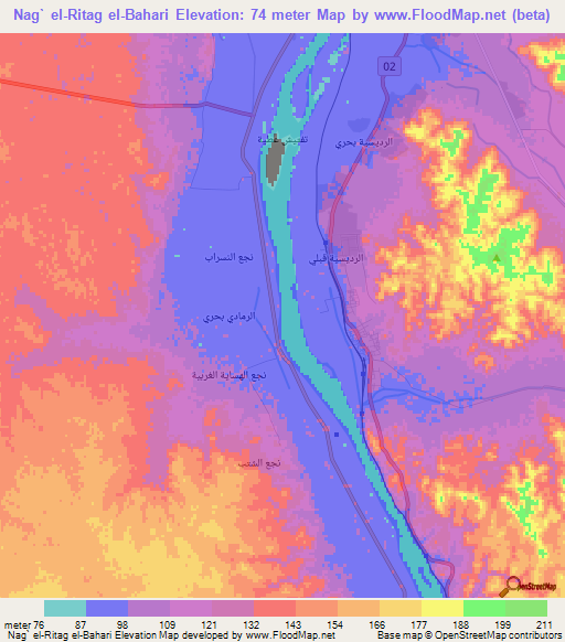 Nag` el-Ritag el-Bahari,Egypt Elevation Map