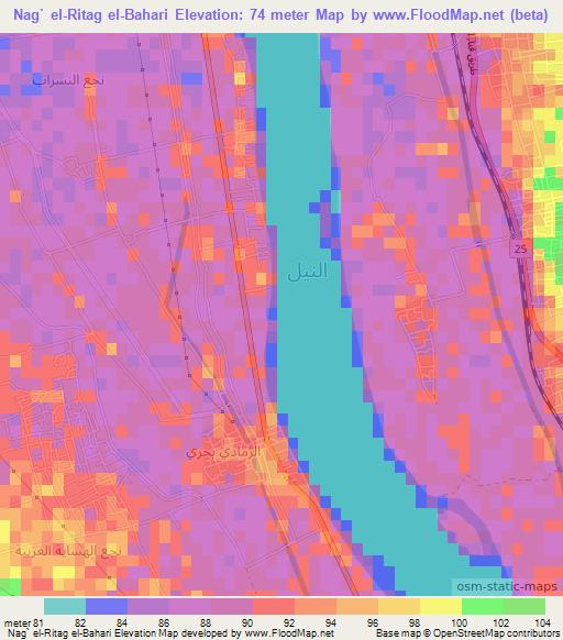 Nag` el-Ritag el-Bahari,Egypt Elevation Map