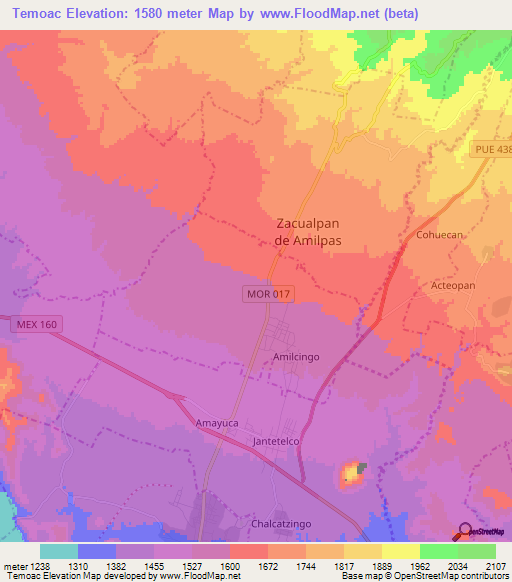 Temoac,Mexico Elevation Map