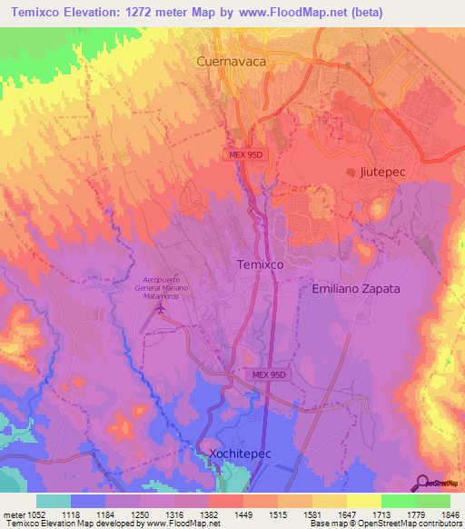 Temixco,Mexico Elevation Map