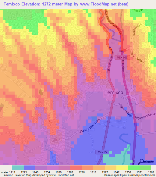 Temixco,Mexico Elevation Map