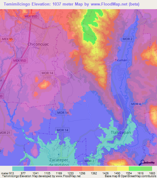 Temimilcingo,Mexico Elevation Map