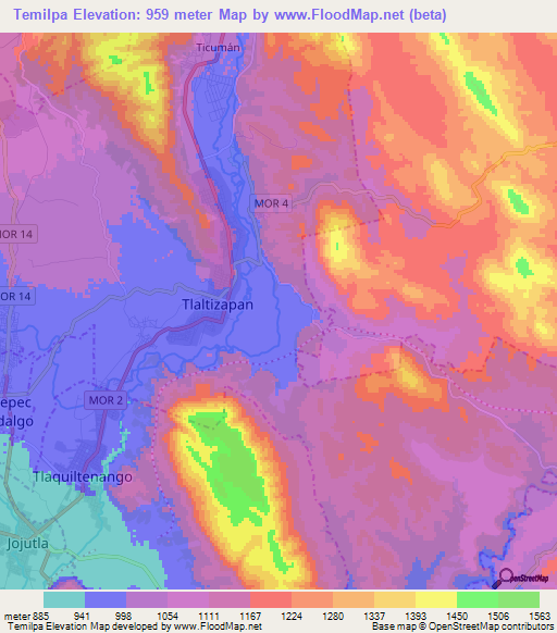 Temilpa,Mexico Elevation Map