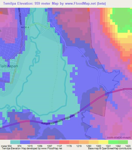 Temilpa,Mexico Elevation Map