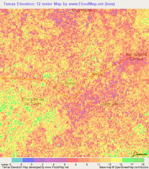 Temax,Mexico Elevation Map