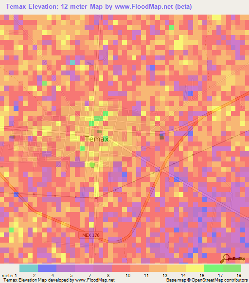 Temax,Mexico Elevation Map