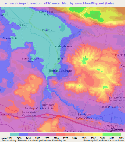 Temascalcingo,Mexico Elevation Map